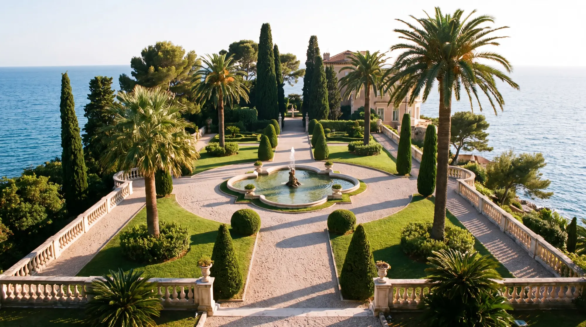 Formal gardens above the sea on the Cap Ferrat peninsula