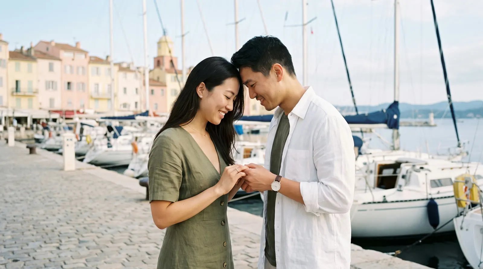 Engaged couple photographed on the French Riviera coastline