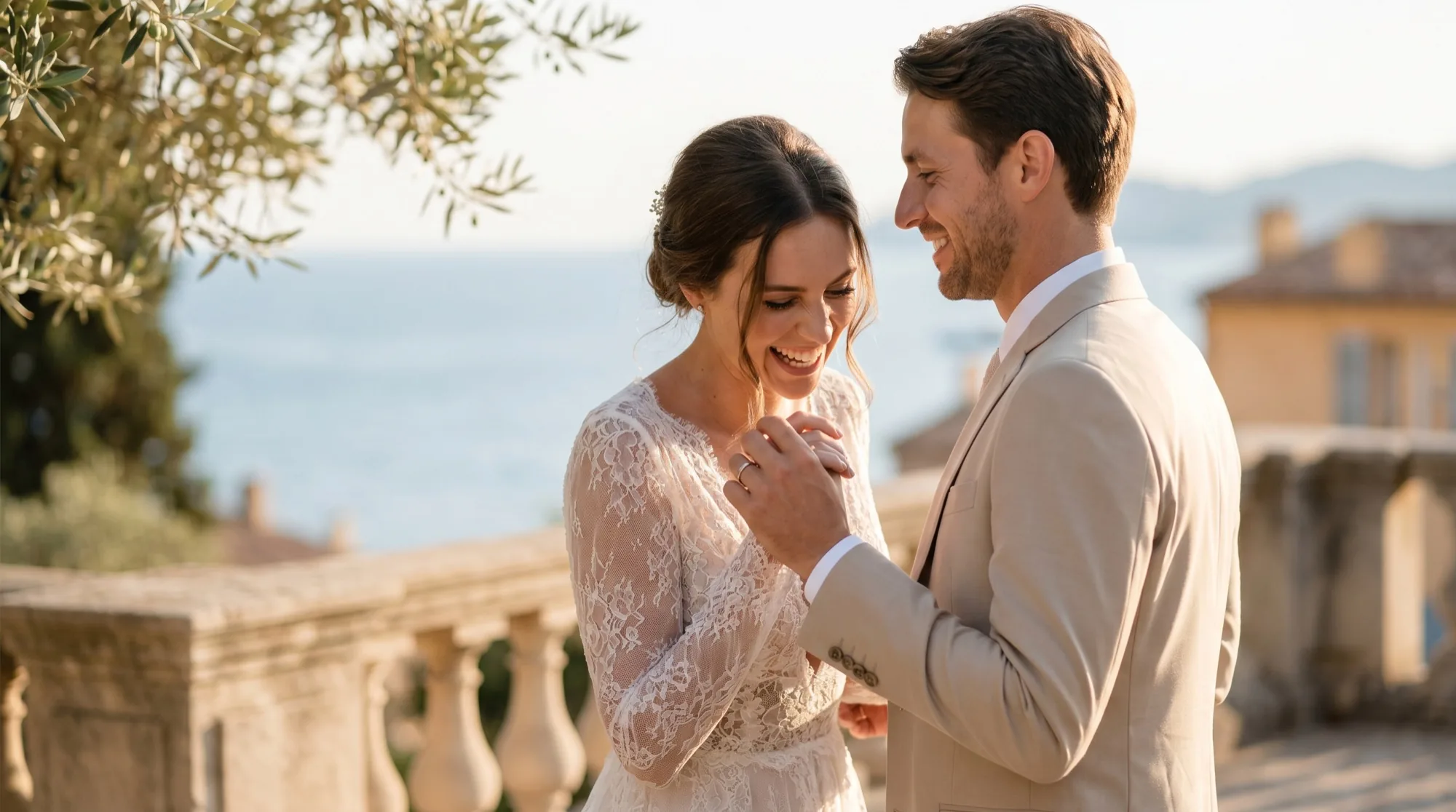 Couple photographed during an intimate wedding on the French Riviera
